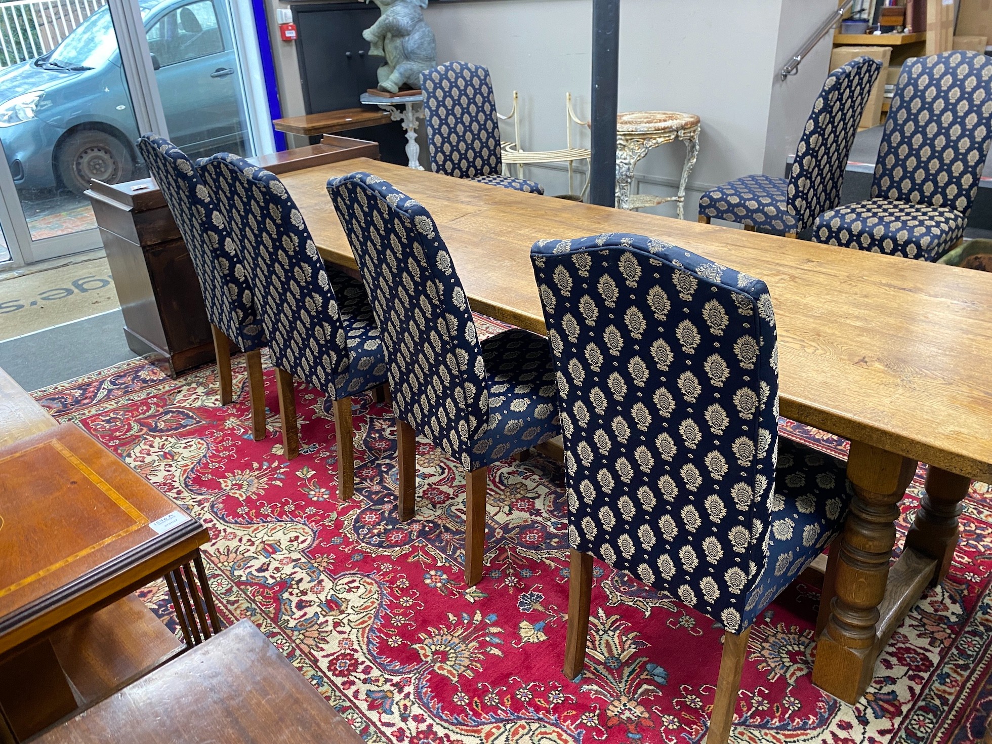 A set of eight reproduction upholstered dining chairs *Please note the sale commences at 9am.